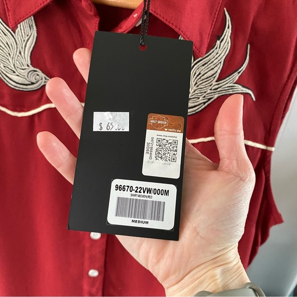 NWT Harley Davidson Moto Club Sleeveless Shirt Red Button 96670 Tank Embroidered - Picture 13 of 16